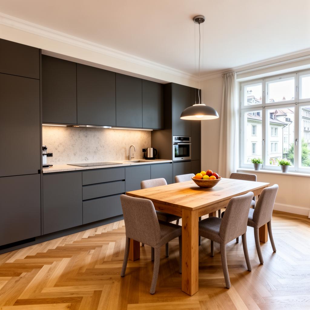 Küche und Essbereich des City Apartments in Zürich